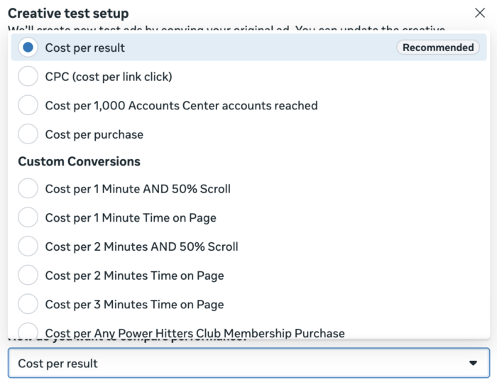 Creative Testing Feature